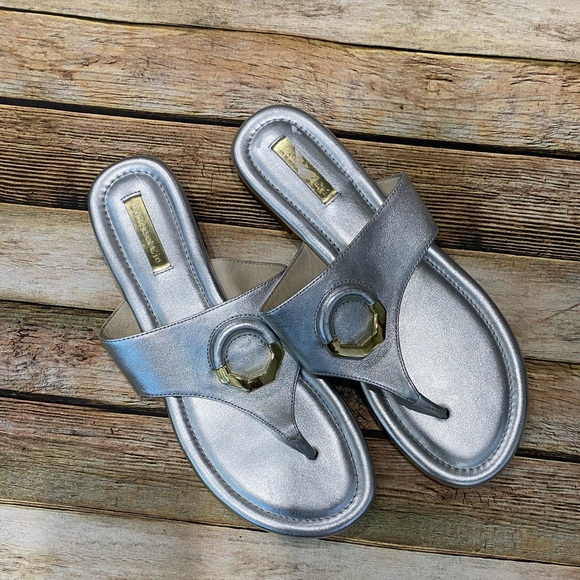 Louise et Cie Shoes - Louise Et Cie metallic leather flip flops size 8